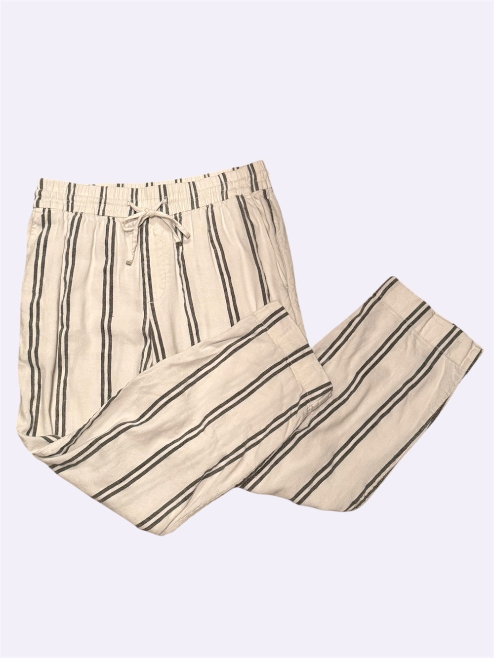 GAP Linen Pants in Cream with Gray Stripes